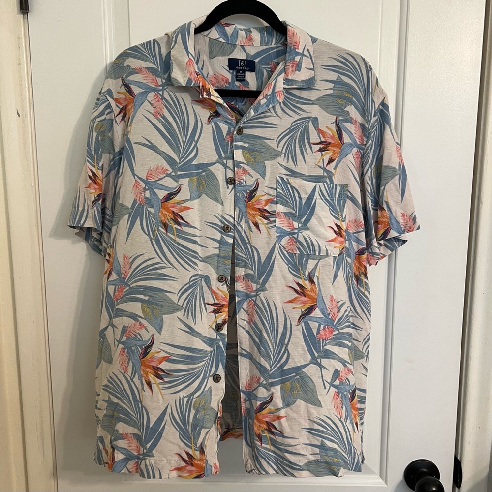 George Men's Floral Print Casual Shirt - Blue and Orange